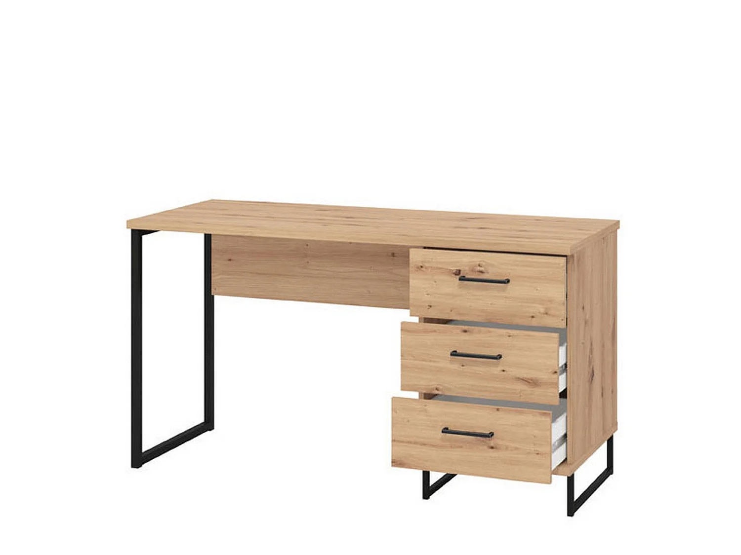 Bureau Ponza, un plateau, 138x56x75h cm Chêne Marron Nœuds, 3 tiroirs, poignées incluses