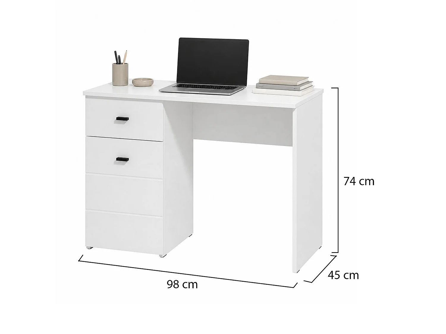 Secrétaire Cocham, un tiroir, 98x45x74h cm Blanc Mat, une étagère, une porte