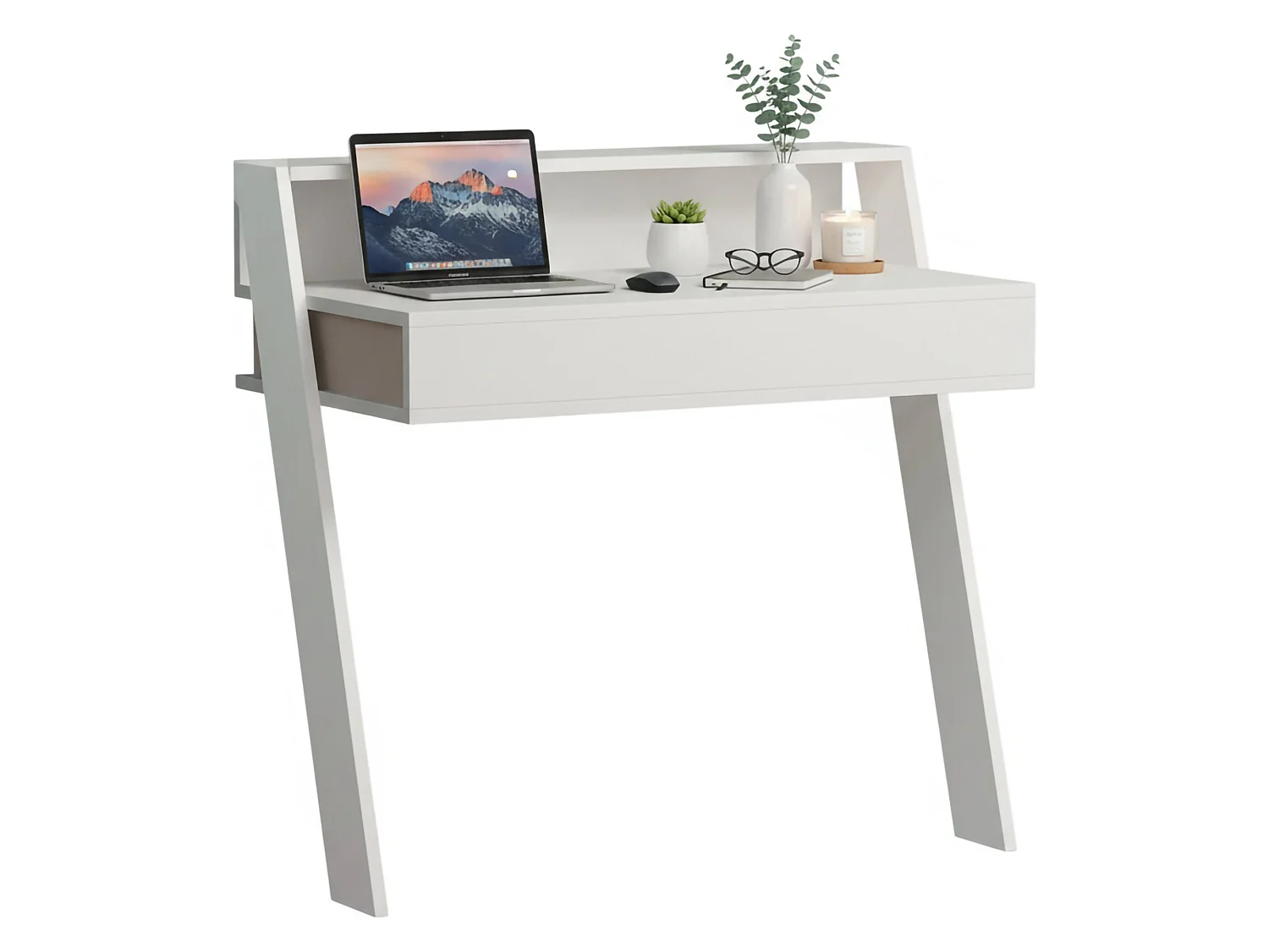 Bureau Imperatori, 1 tiroir, 94x50x91h cm blanc, plateau en bois mélaminé, couleur du plateau blanc