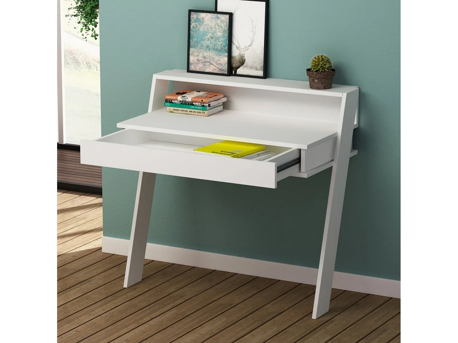 Bureau Imperatori, 1 tiroir, 94x50x91h cm blanc, plateau en bois mélaminé, couleur du plateau blanc