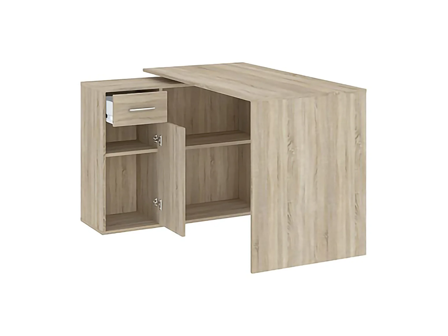 Scrivania Linaza, Angolare, 120x92x74h cm Marrone Rovere, un Cassetto, 4 Ripiani