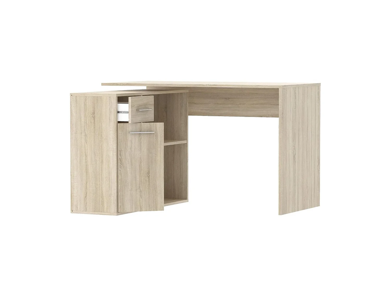 Scrivania Linaza, Angolare, 120x92x74h cm Marrone Rovere, un Cassetto, 4 Ripiani