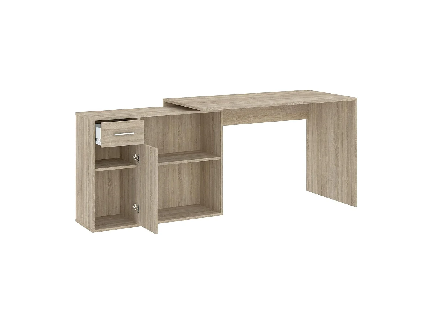 Scrivania Linaza, Angolare, 120x92x74h cm Marrone Rovere, un Cassetto, 4 Ripiani