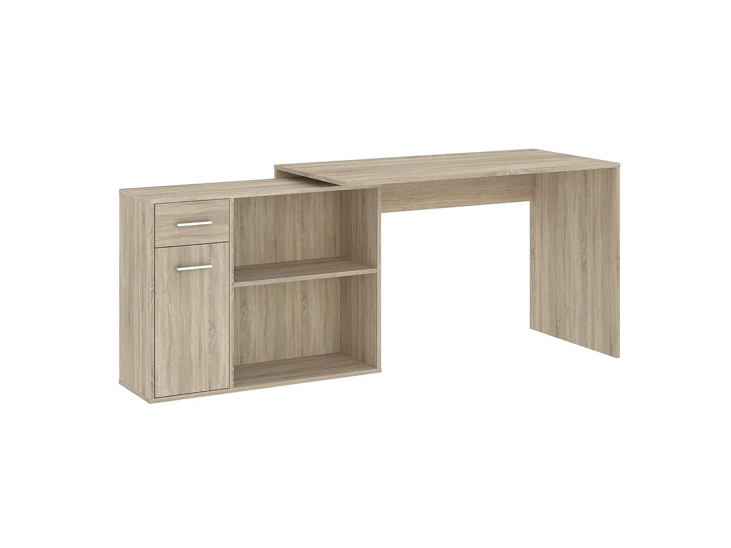 Scrivania Linaza, Angolare, 120x92x74h cm Marrone Rovere, un Cassetto, 4 Ripiani