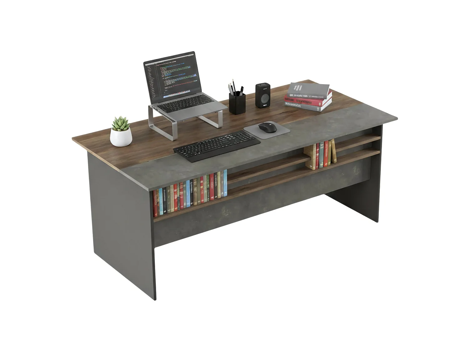 Bureau Cecima, blad van gemelamineerd hout, 180x90x75h cm bruin, kleur blad bruin, kleur onderstel grijs