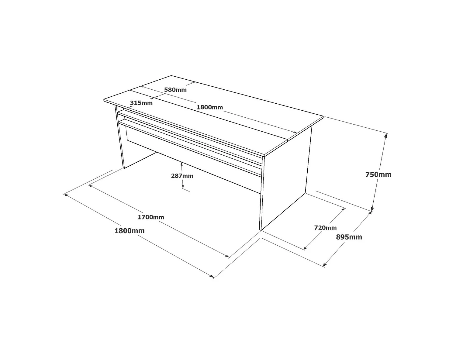 Bureau Cecima, blad van gemelamineerd hout, 180x90x75h cm bruin, kleur blad bruin, kleur onderstel grijs