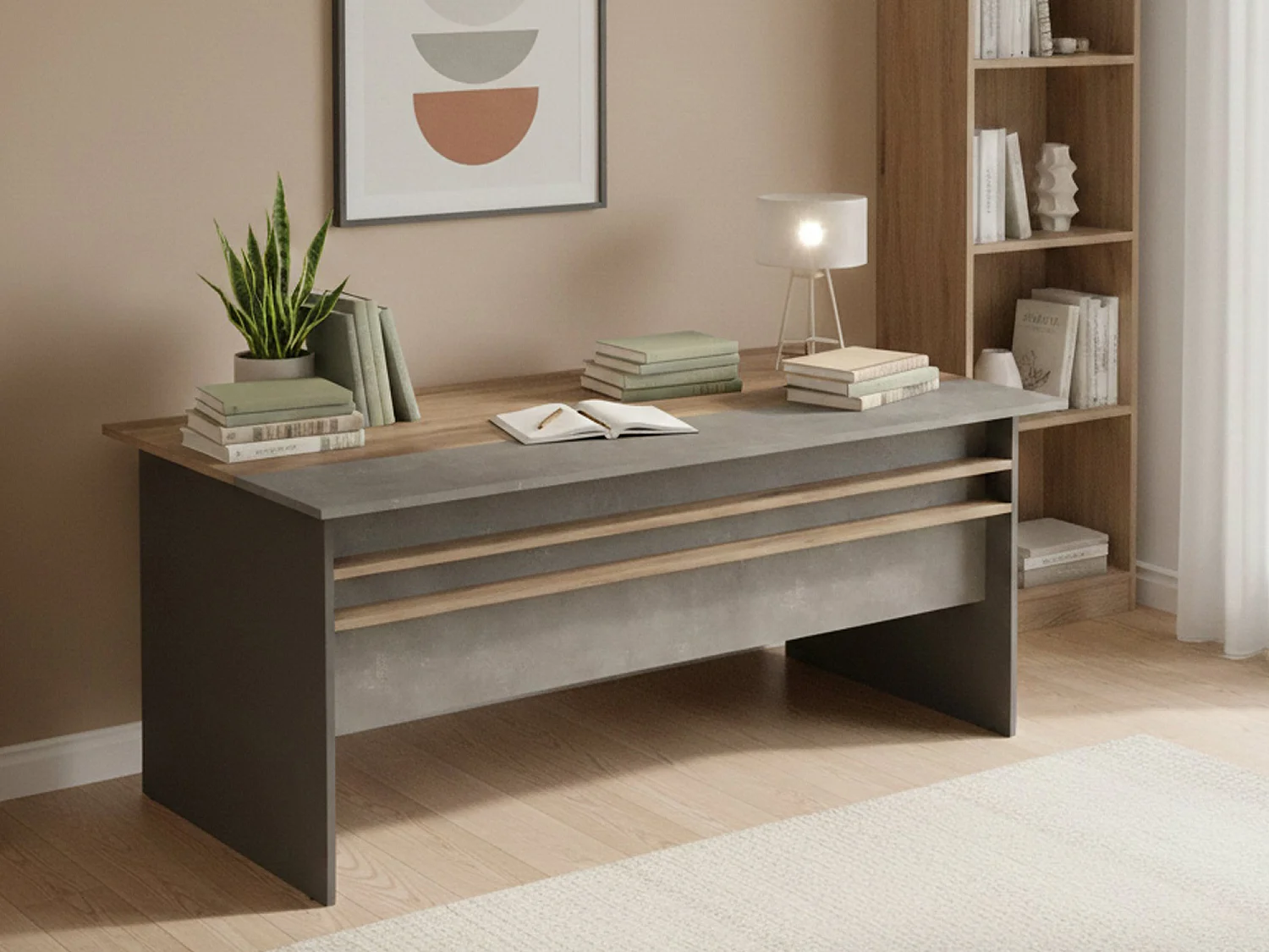 Bureau Cecima, blad van gemelamineerd hout, 180x90x75h cm bruin, kleur blad bruin, kleur onderstel grijs