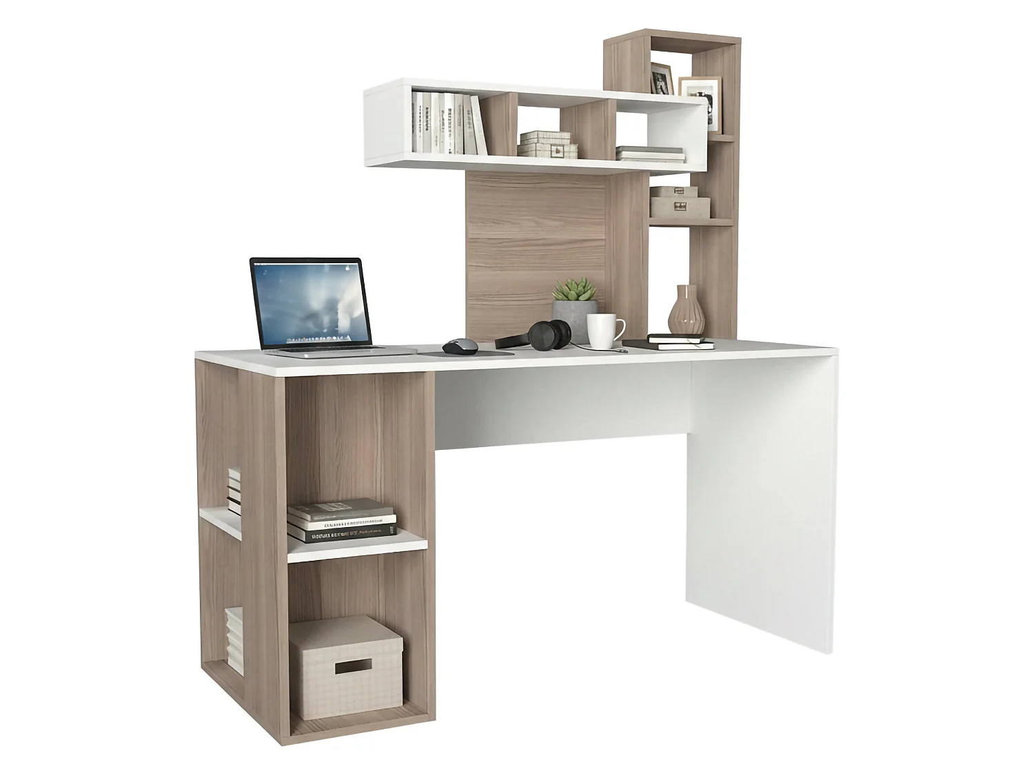 Bureau Demonte, 6 étagères, 60x140x153,8h cm Blanc
