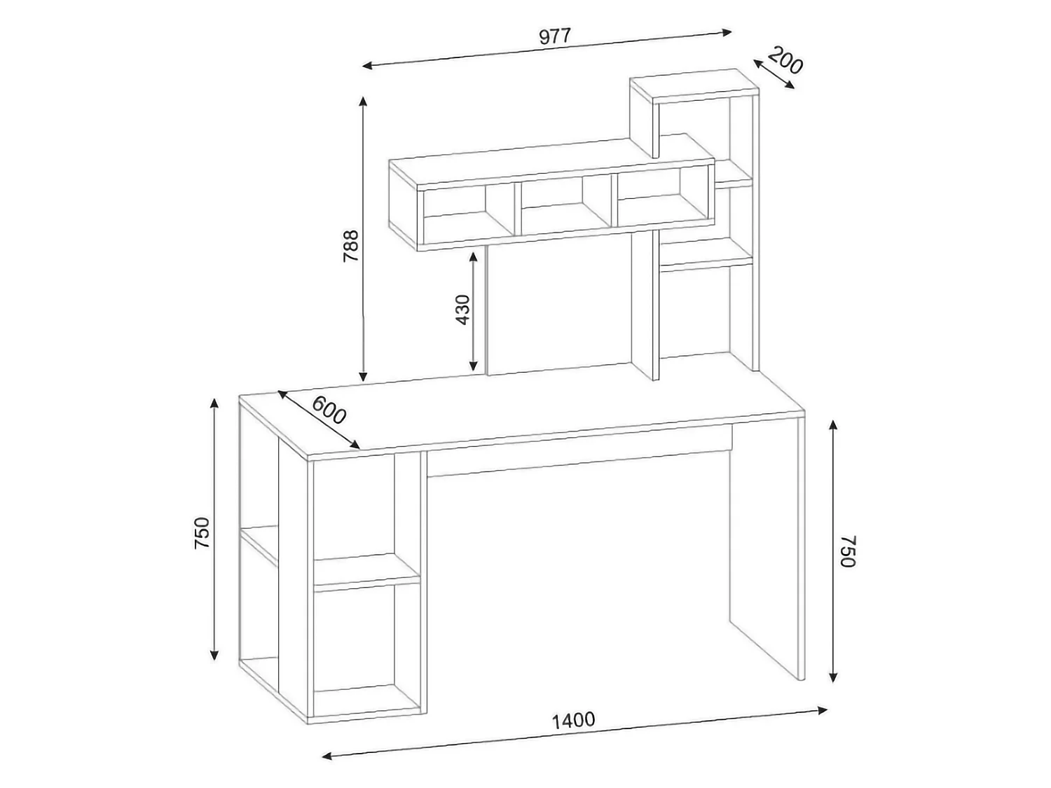 Bureau Demonte, 6 étagères, 60x140x153,8h cm Blanc