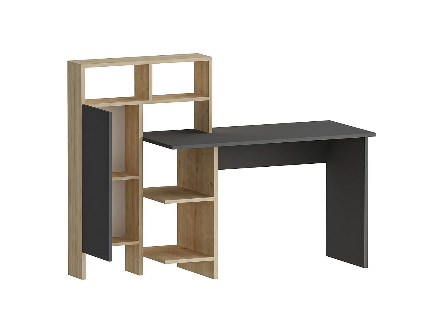 Scrivania Cremella, 6 Ripiani, 136x60x112h cm Nero Antracite, Un'anta, 7 Vani
