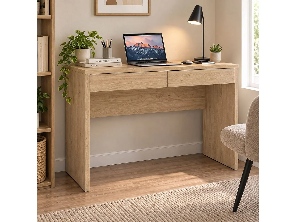 Bureau Érable, 2 Tiroirs, 39.9x100.1x76.5h cm Marron Chêne