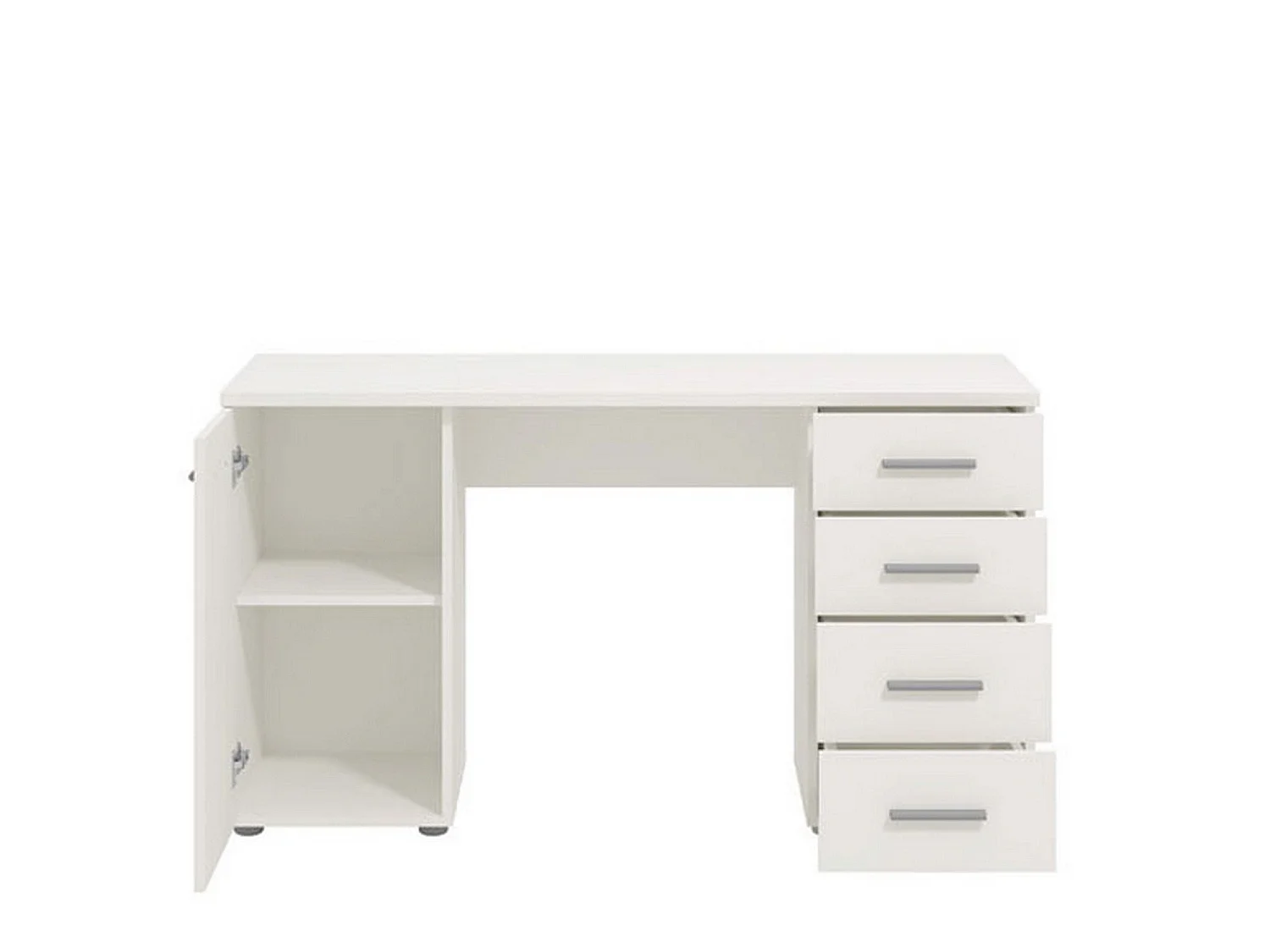 Bureau Flaminio, 2 Étagères, 135x50x76h cm Blanc, 4 Tiroirs, 2 Compartiments