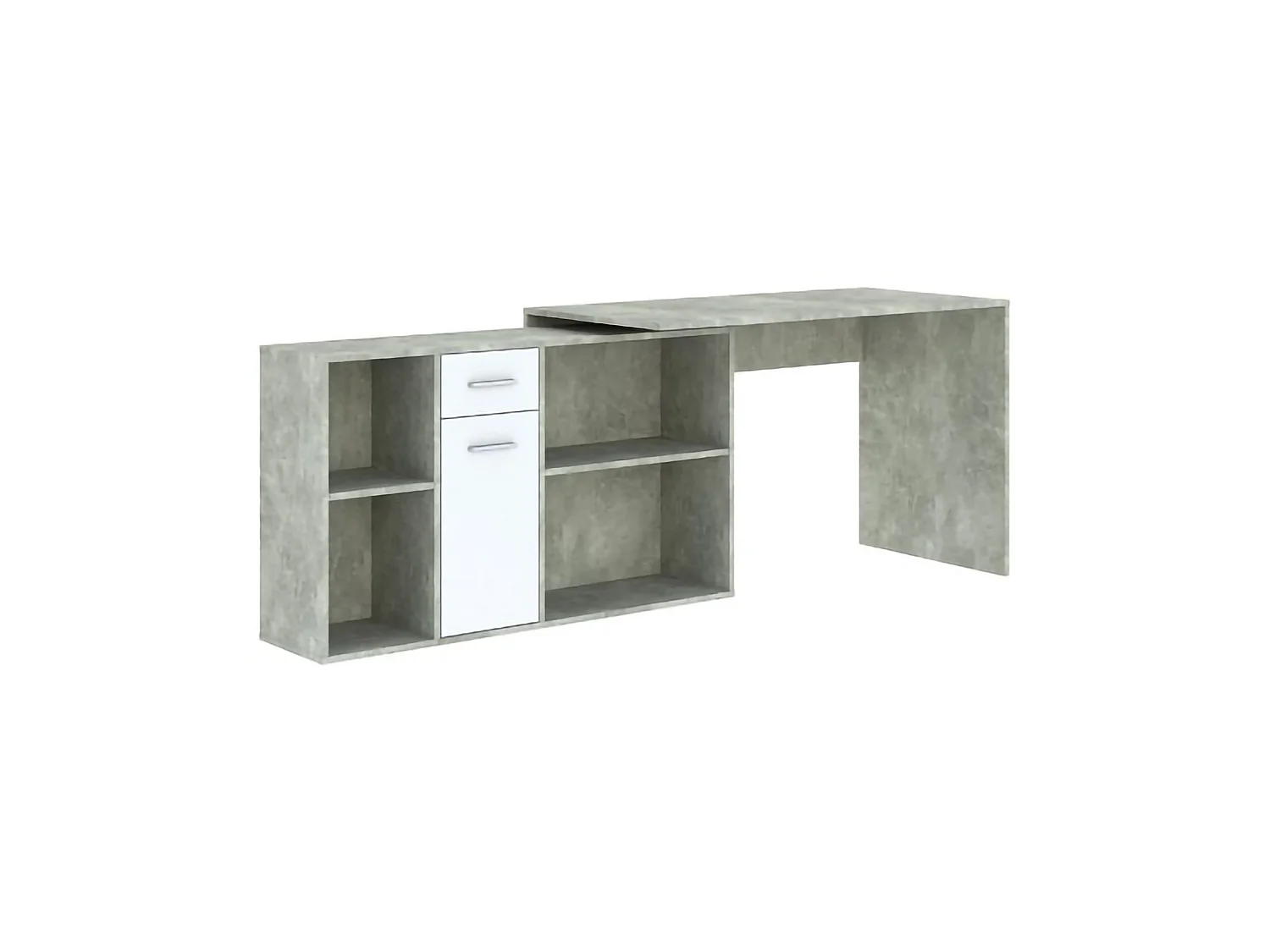 Bureau Linéaire, Modulable, 122x120x75h cm Gris Ciment, Angulaire, un Tiroir