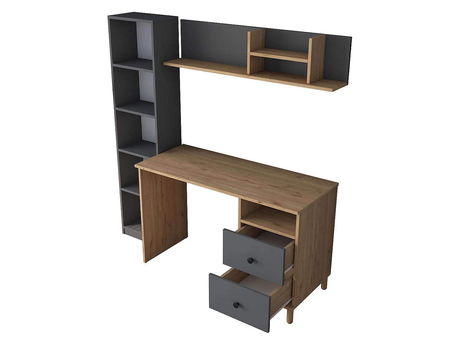 Schreibtisch Venetico, 9 Ablagen, 120x50x162h cm Eiche Astbraun, 2 Schubladen, 7 Fächer