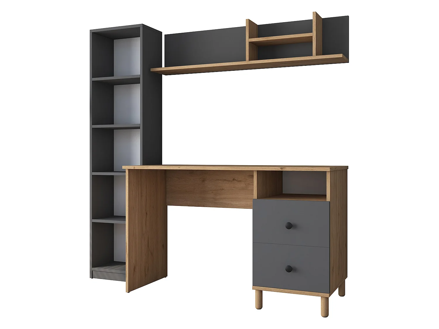 Schreibtisch Venetico, 9 Ablagen, 120x50x162h cm Eiche Astbraun, 2 Schubladen, 7 Fächer