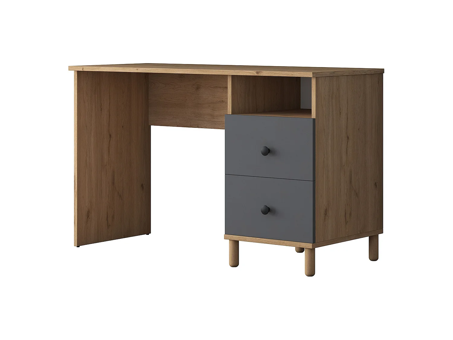 Schreibtisch Venetico, 9 Ablagen, 120x50x162h cm Eiche Astbraun, 2 Schubladen, 7 Fächer
