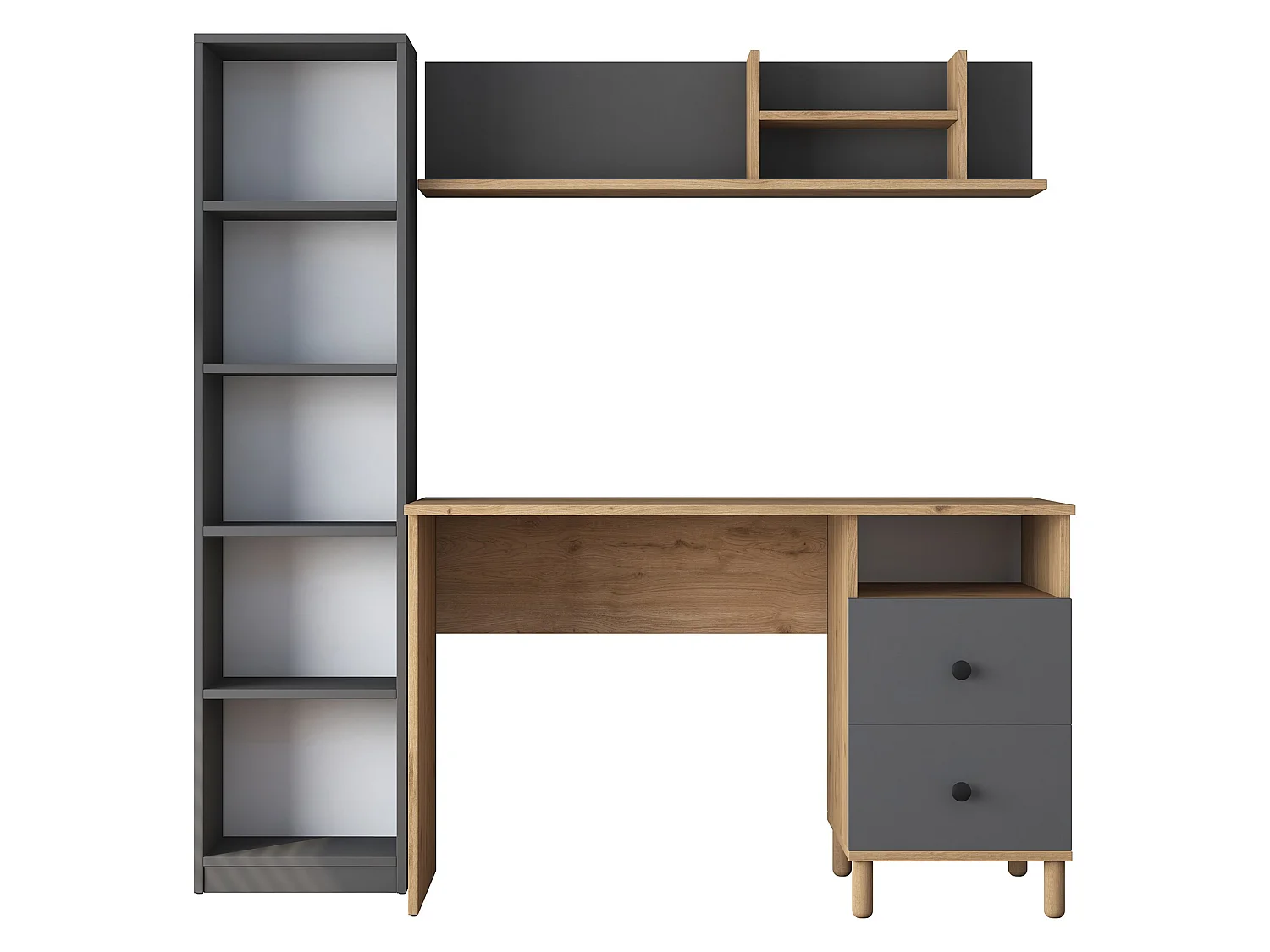 Schreibtisch Venetico, 9 Ablagen, 120x50x162h cm Eiche Astbraun, 2 Schubladen, 7 Fächer