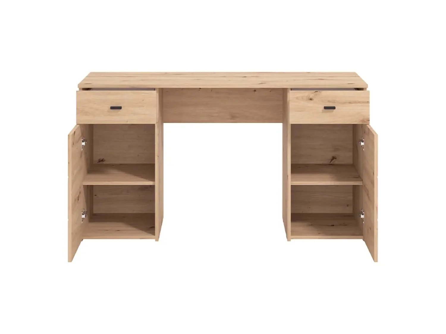 Scrivania Ziro, 2 Cassetti, 140x50x76h cm Marrone Rovere Nodi, 2 Ripiani, 2 Ante