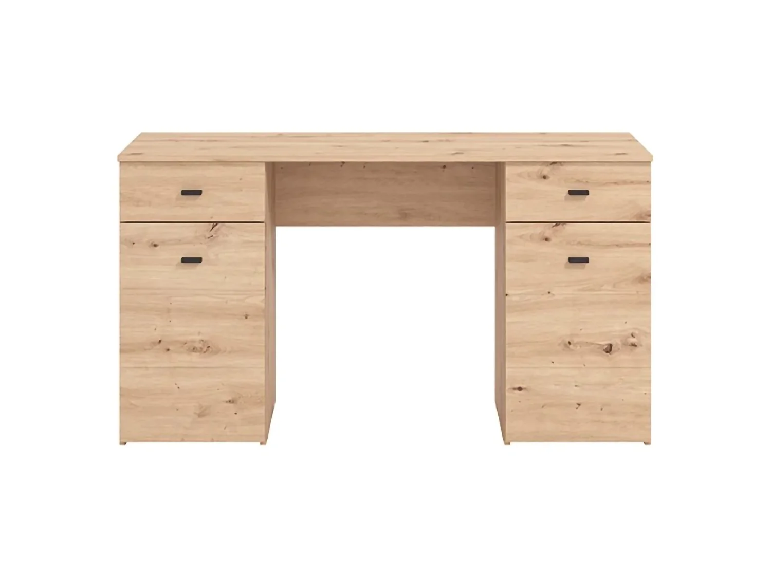 Scrivania Ziro, 2 Cassetti, 140x50x76h cm Marrone Rovere Nodi, 2 Ripiani, 2 Ante