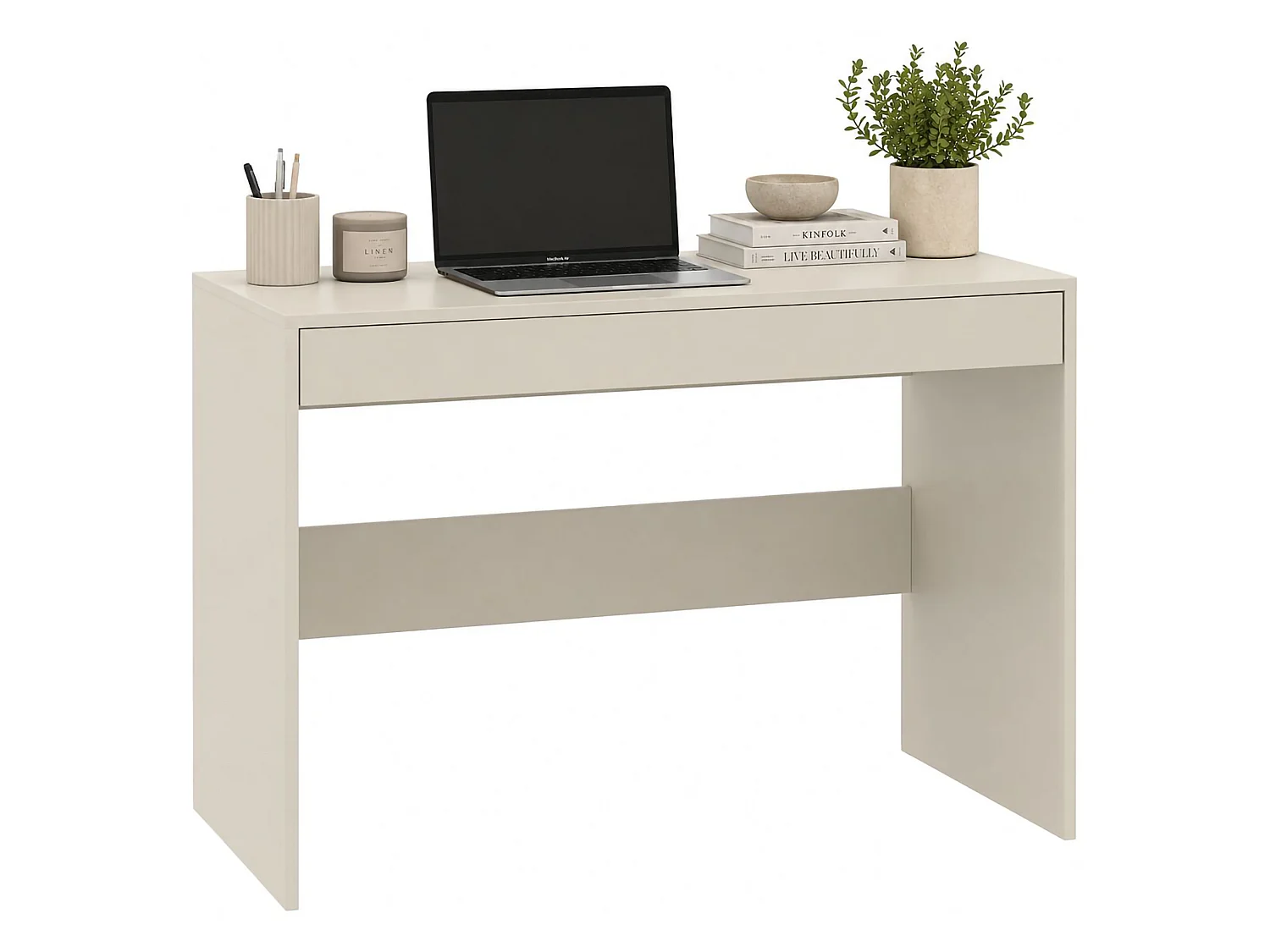 Scrivania Linomoni, un tiroir, 100x50x77h cm Beige, une étagère, plateau en bois mélaminé