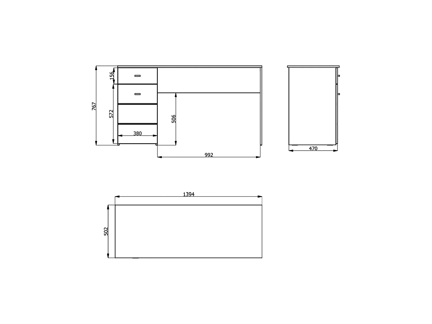 Écriture Desk Porven, un tiroir, 140x50x77h cm chêne brun, 2 étagères, une porte