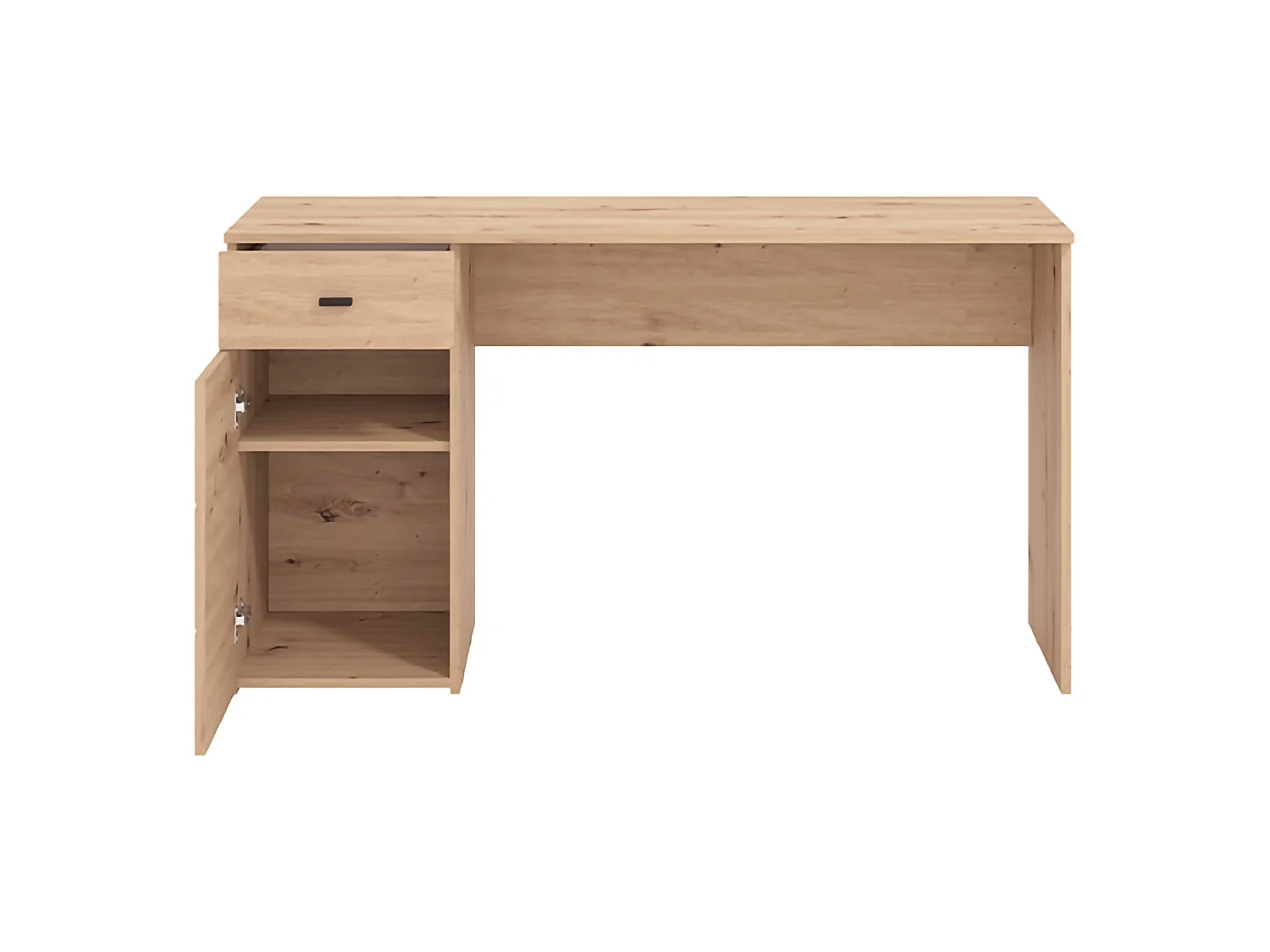 Écriture Desk Porven, un tiroir, 140x50x77h cm chêne brun, 2 étagères, une porte