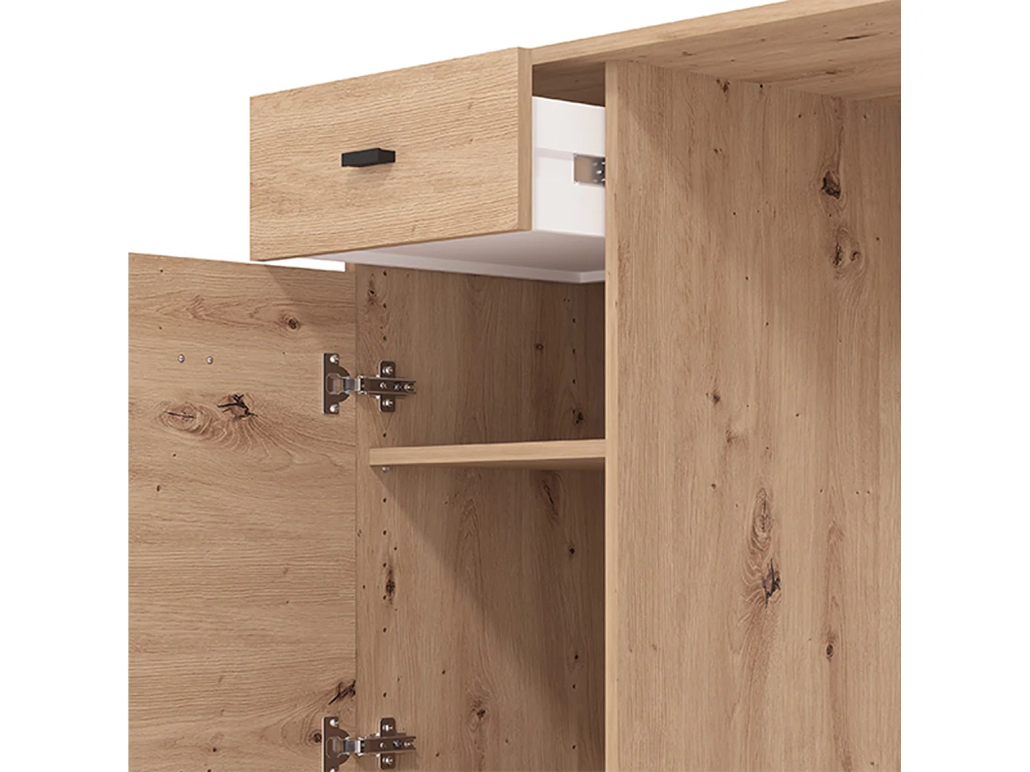 Écriture Desk Porven, un tiroir, 140x50x77h cm chêne brun, 2 étagères, une porte