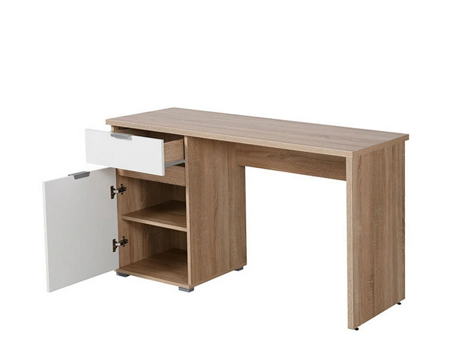 Bureau Petriano, un tiroir, 130x50x76h cm chêne foncé, une étagère, une porte