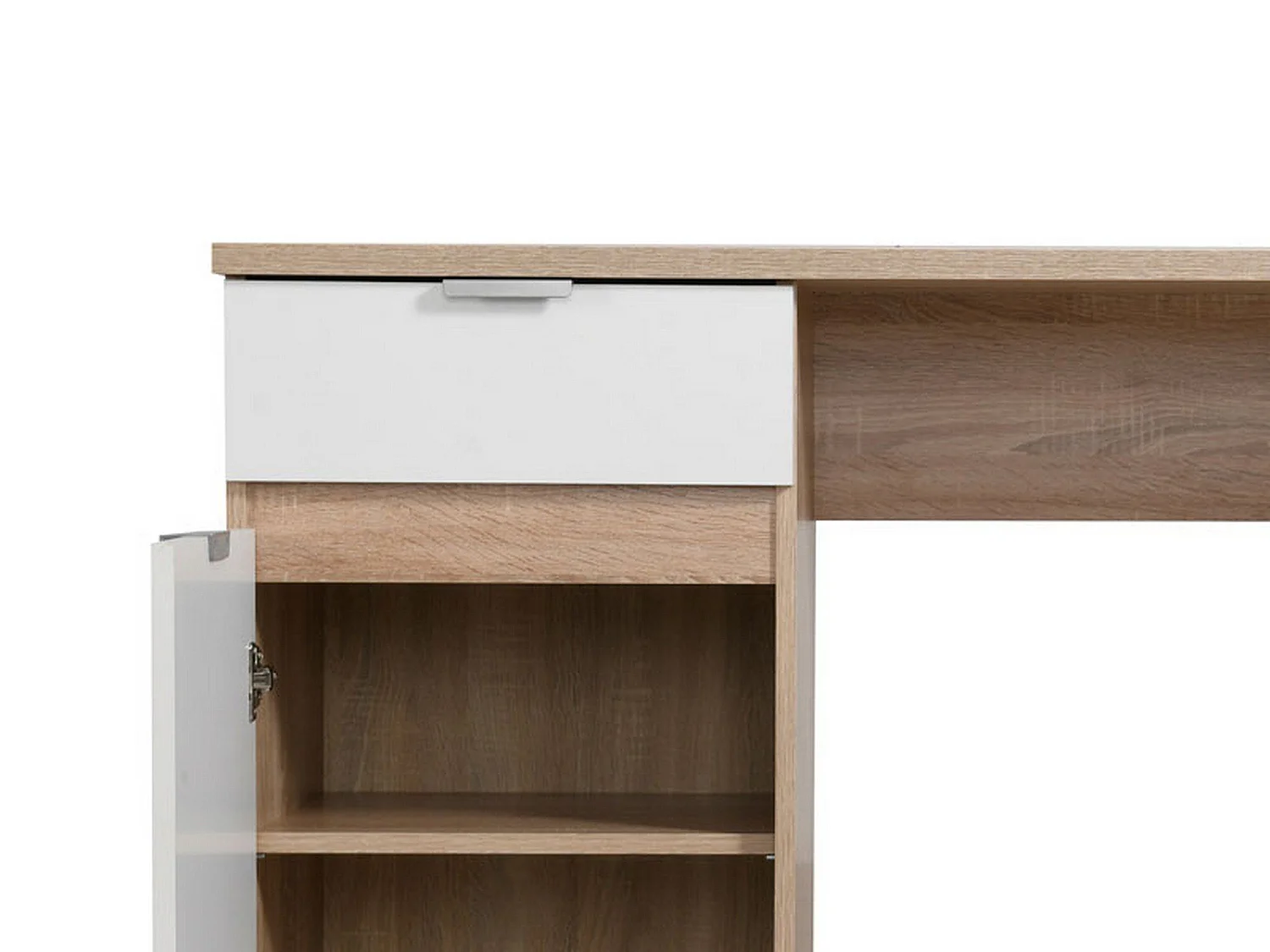 Bureau Petriano, un tiroir, 130x50x76h cm chêne foncé, une étagère, une porte