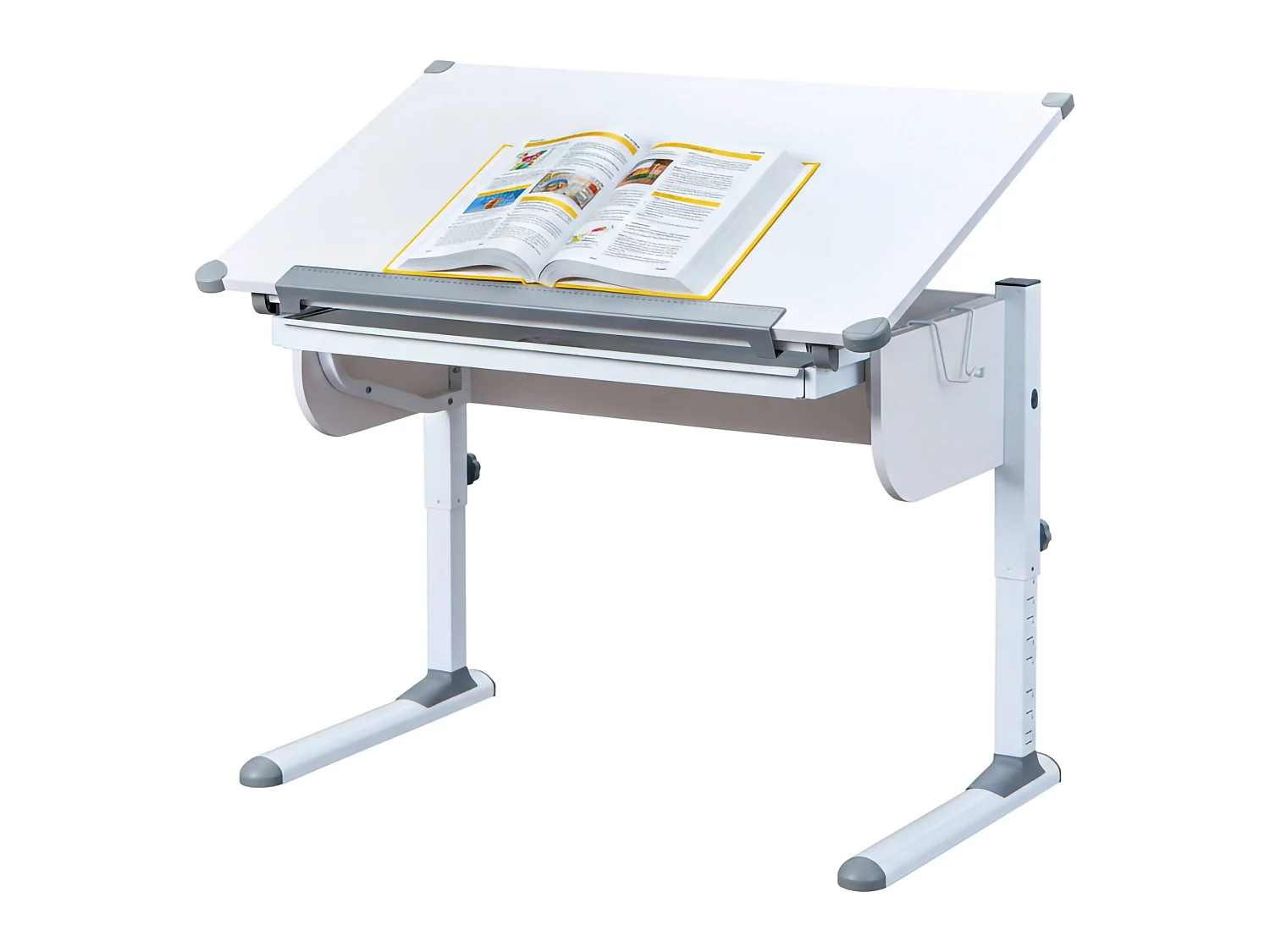Bureau Cardeto, un Plateau, 110x55x68h cm Blanc, Inclinable, Plateau en Métal