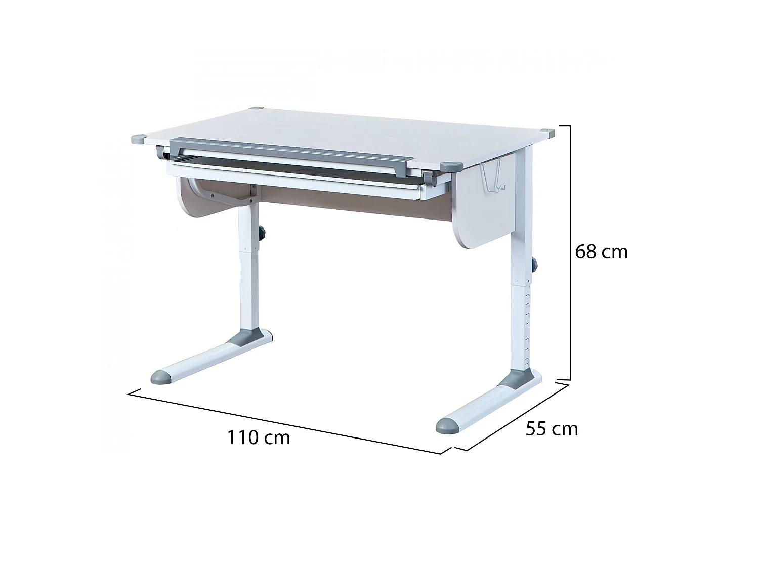 Bureau Cardeto, un Plateau, 110x55x68h cm Blanc, Inclinable, Plateau en Métal