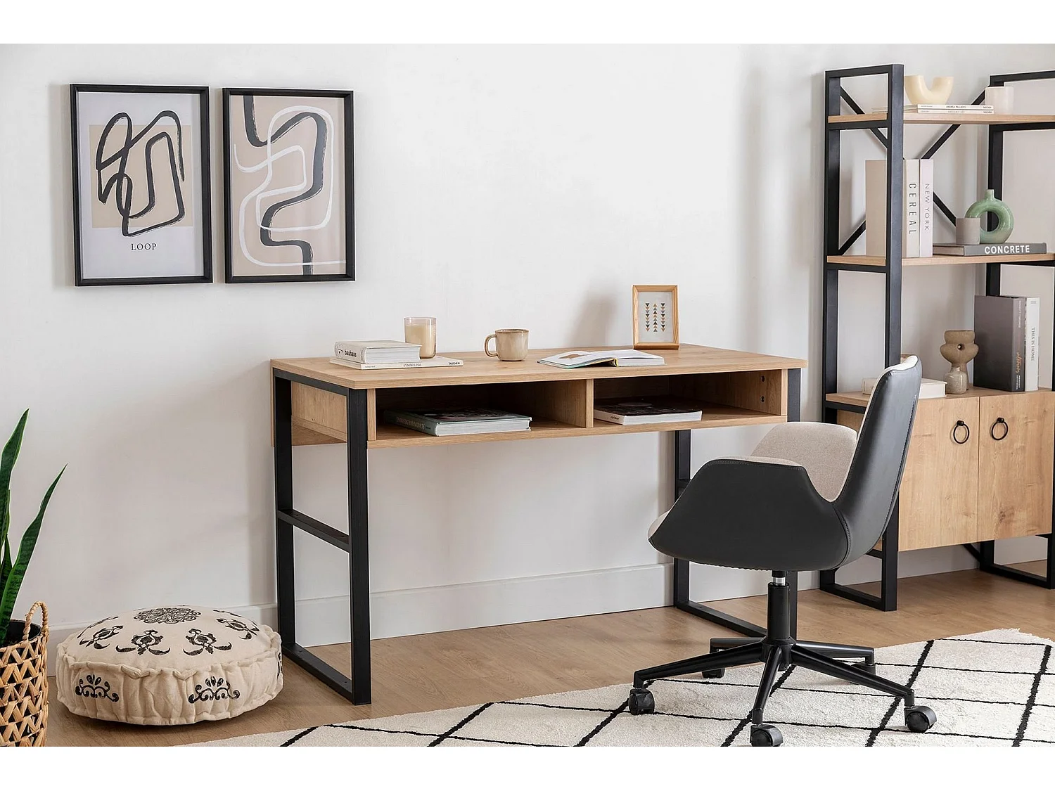 Schreibtisch Samo, 3 Regale, 120x60x72h cm Eiche Braun, 2 Fächer, Regalfarbe Braun