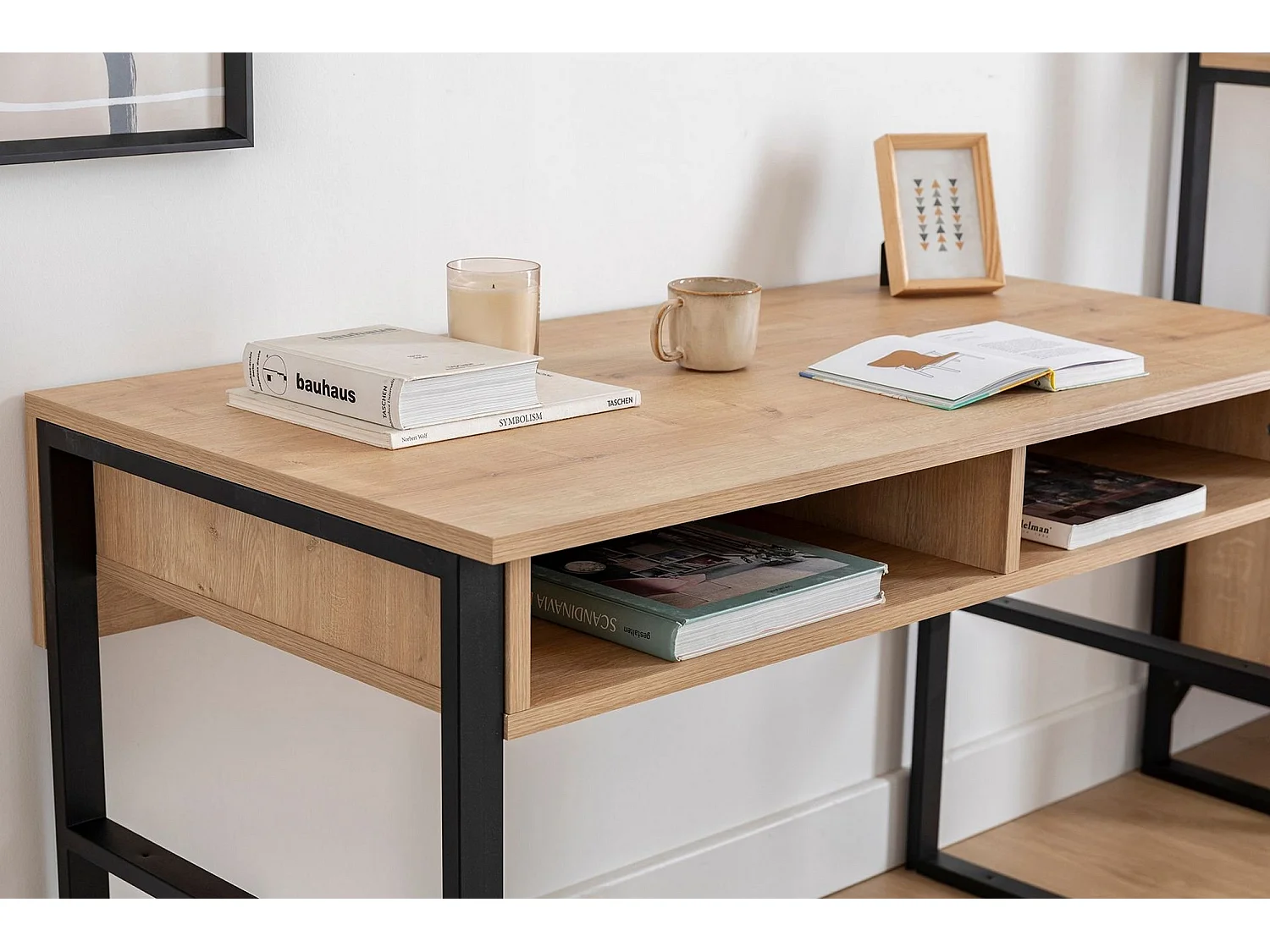 Schreibtisch Samo, 3 Regale, 120x60x72h cm Eiche Braun, 2 Fächer, Regalfarbe Braun