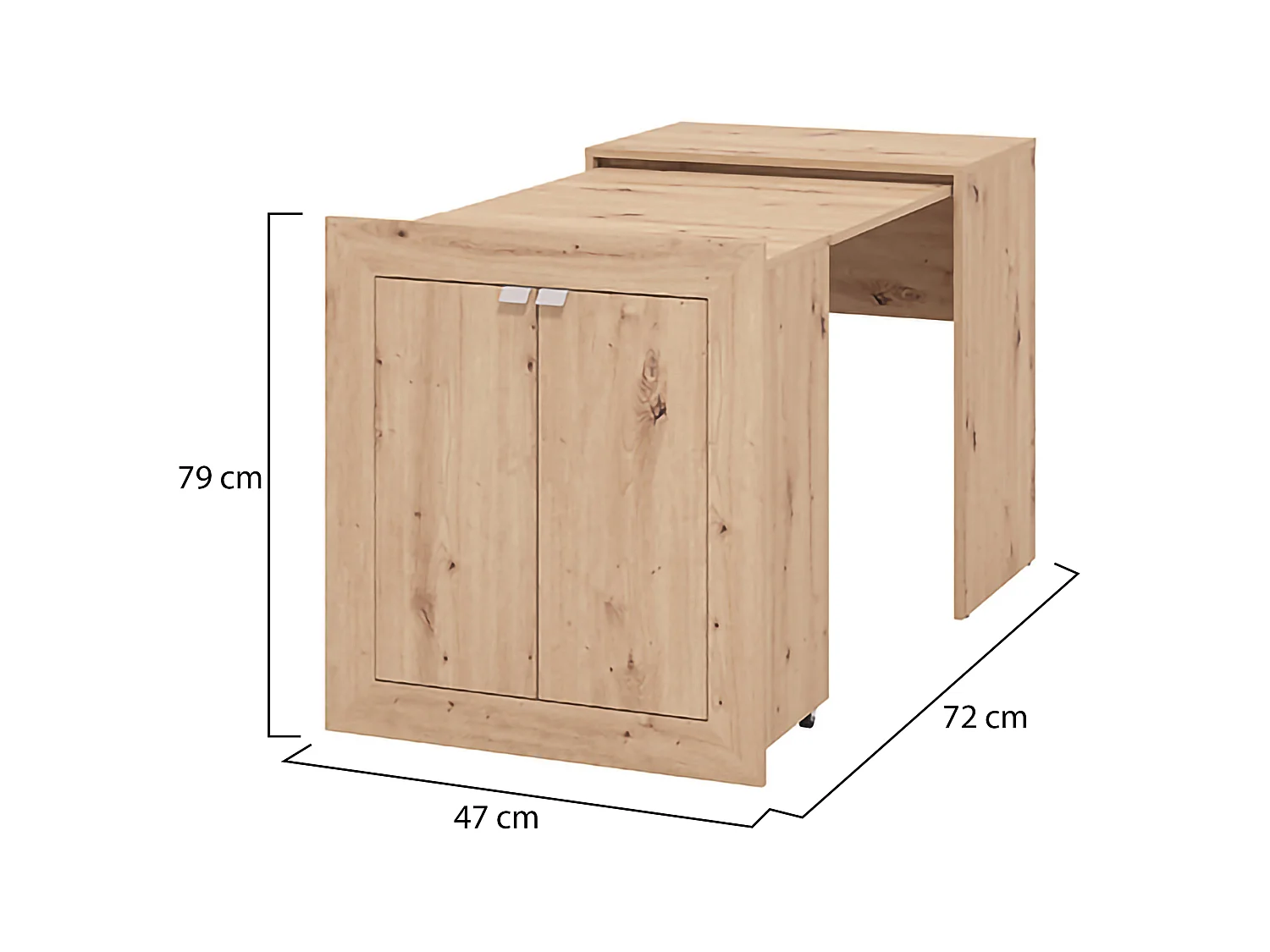 Table Keylon, 2 étagères, 72x47x79h cm Chêne Marron Nœuds, 2 Portes, Armoire Polyvalente Repliable
