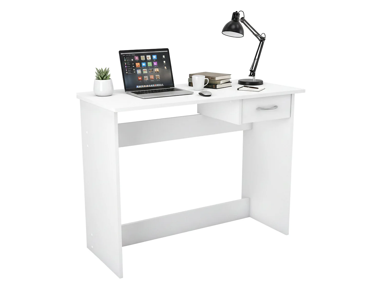 Bargagli bureau, 1 legplank, 101x49x76h cm mat wit, 1 lade, kleurverloop mat legplank