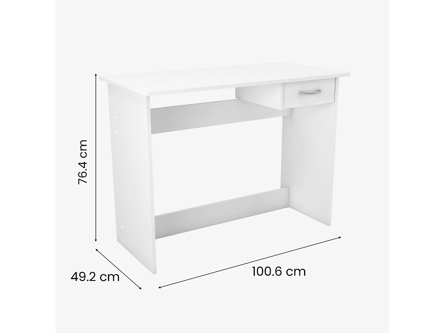Bargagli bureau, 1 legplank, 101x49x76h cm mat wit, 1 lade, kleurverloop mat legplank