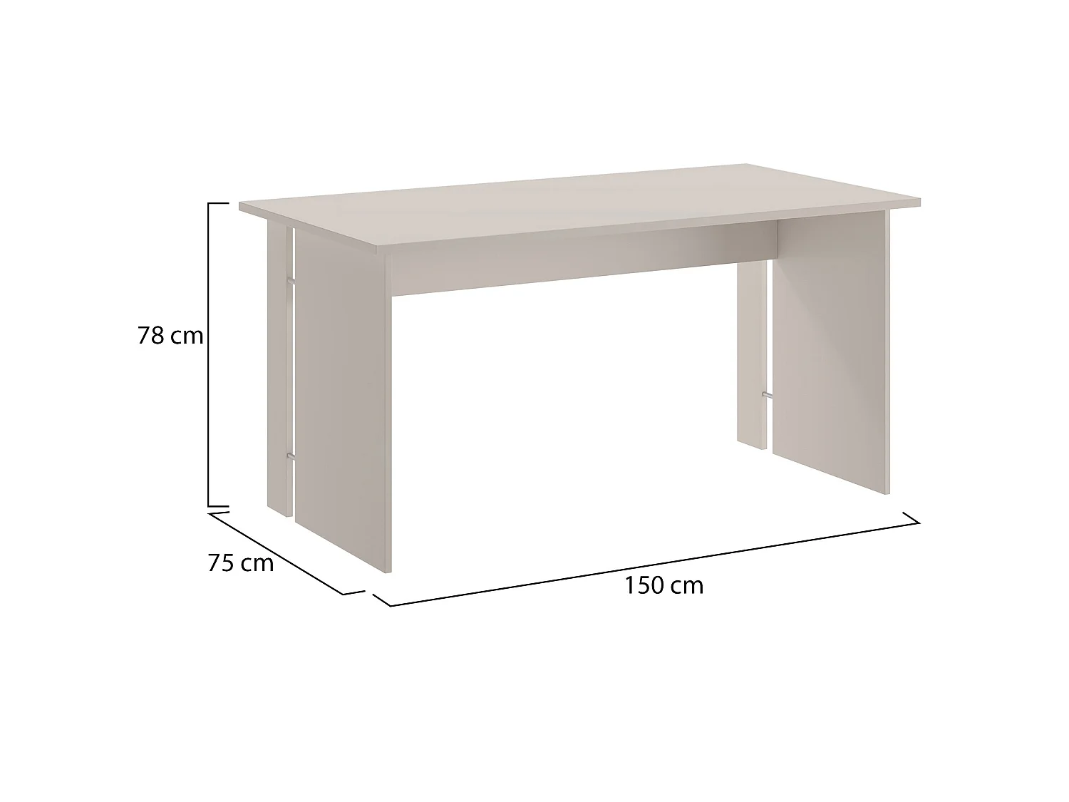 Bureau Zibello, un Plateau, 150x78x75h cm Beige, Plateau en Bois Mélaminé, Couleur Beige
