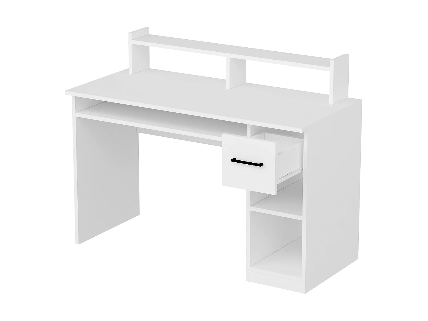 Scrivania Roletto, 5 Ripiani, 99x120x55h cm Bianco, un Cassetto, 5 Vani