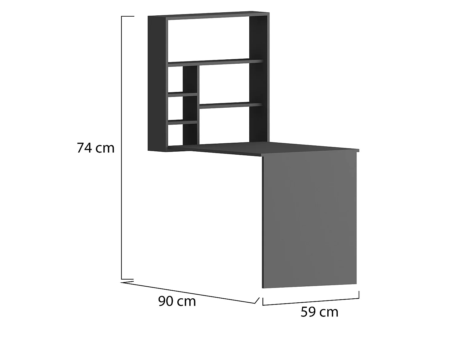 Scrivania Veglio, 5 Ripiani, 59x90x74h cm Nero Antracite, 6 Vani, con Libreria