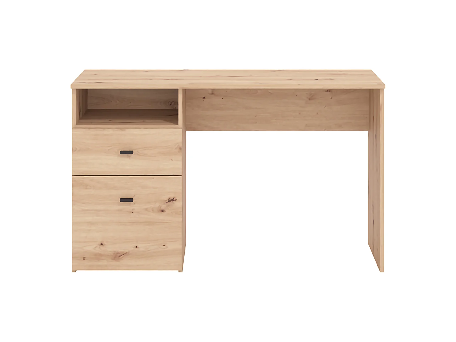 Écritoire Frutal, 2 Tiroirs, 127x51x77h cm Chêne Brun Noueux, 2 Étagères, un Compartiment