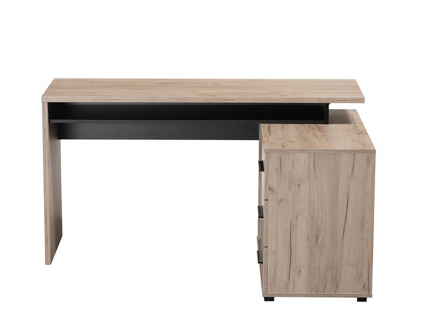 Bureau d'angle Sapri, 138x102x75h cm Chêne Brun Foncé, 3 étagères, 3 tiroirs