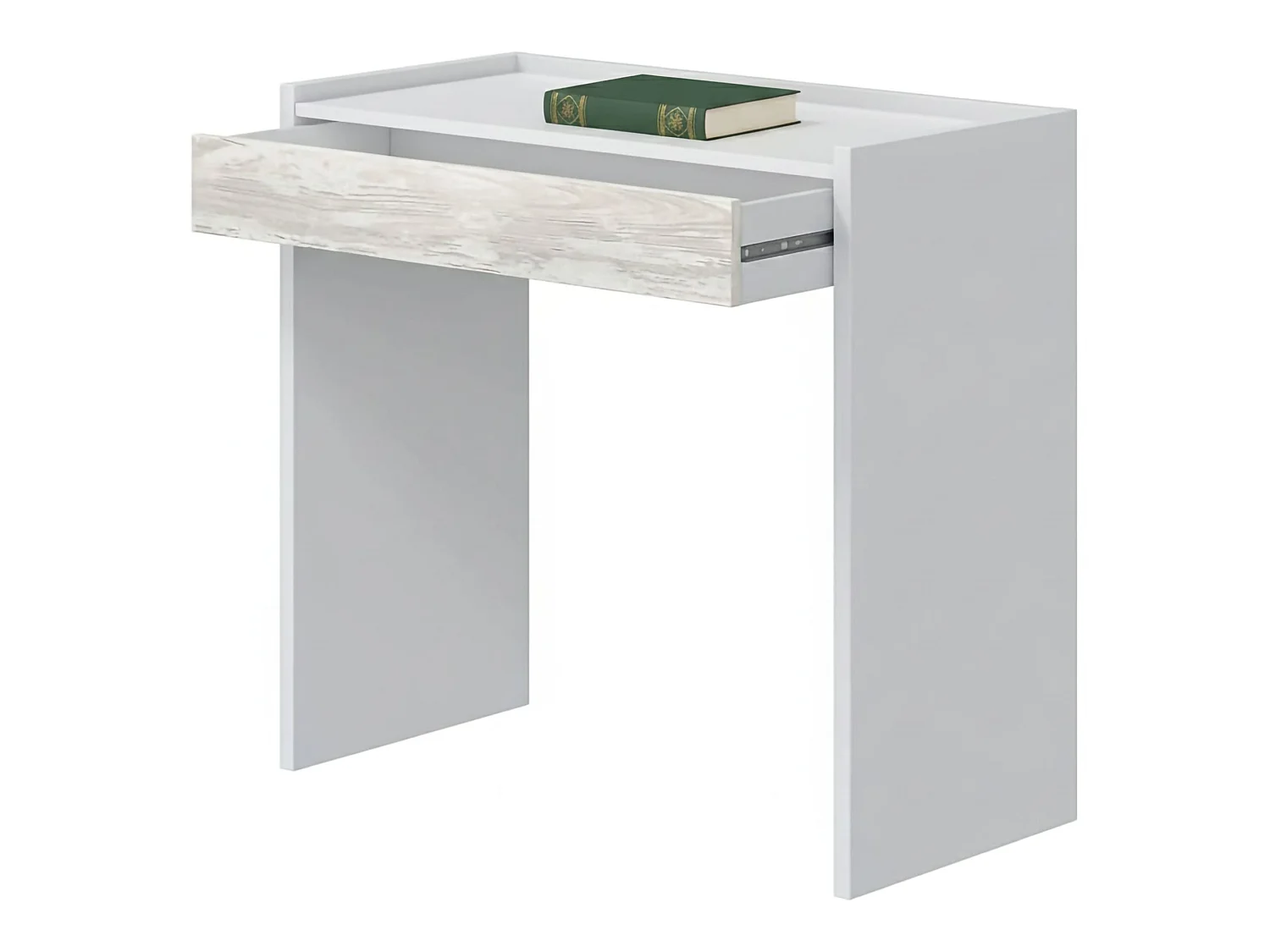 Bureau Veroli, un Tiroir, 82x40x77h cm Blanc, Effet Structure Vieilli, Plateau en Bois Nobilité