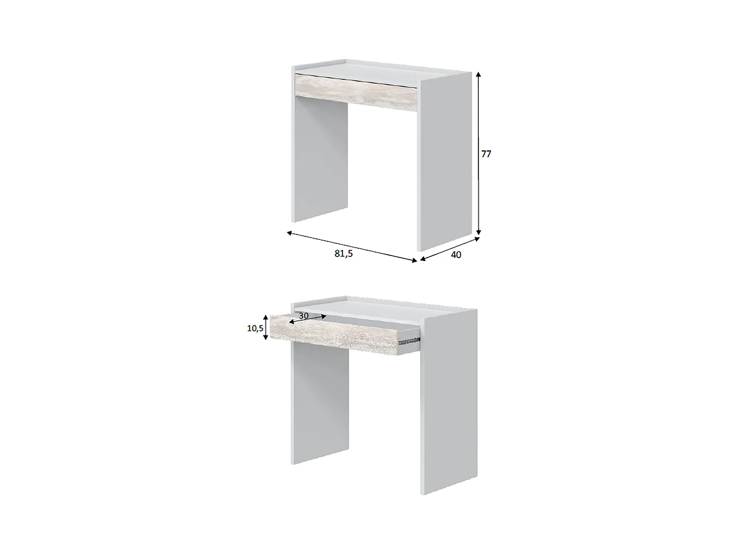Bureau Veroli, un Tiroir, 82x40x77h cm Blanc, Effet Structure Vieilli, Plateau en Bois Nobilité