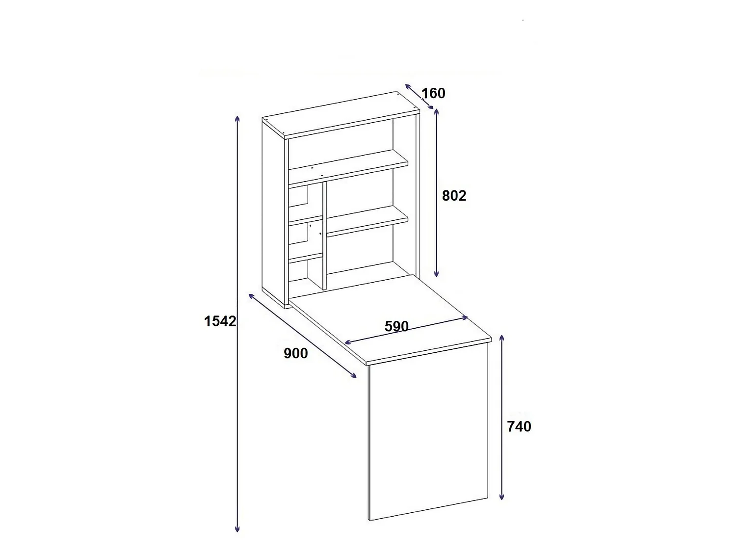 Scrivania Veglio, 5 Ripiani, 59x90x74h cm Bianco, 6 Vani, con Libreria