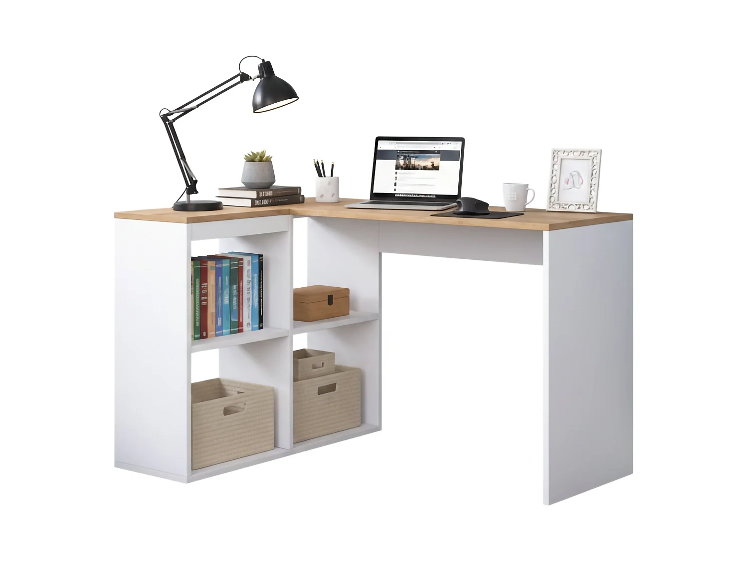 Bureau Ram, hoekbureau, 120x50x75h cm eikenbruin, 2 planken, 4 vakken