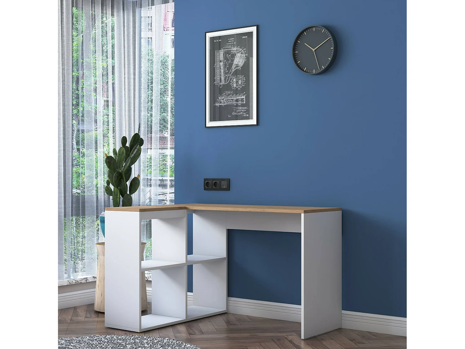 Bureau Ram, hoekbureau, 120x50x75h cm eikenbruin, 2 planken, 4 vakken