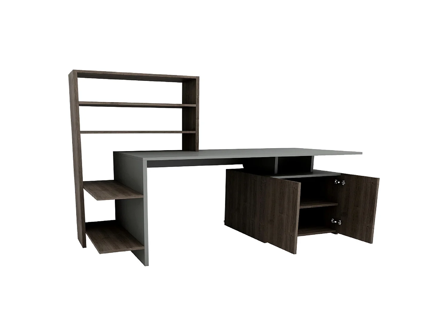 Scrivania Recco, 8 Ripiani, 146x60x74h cm Nero Antracite, 2 Ante, 7 Vani