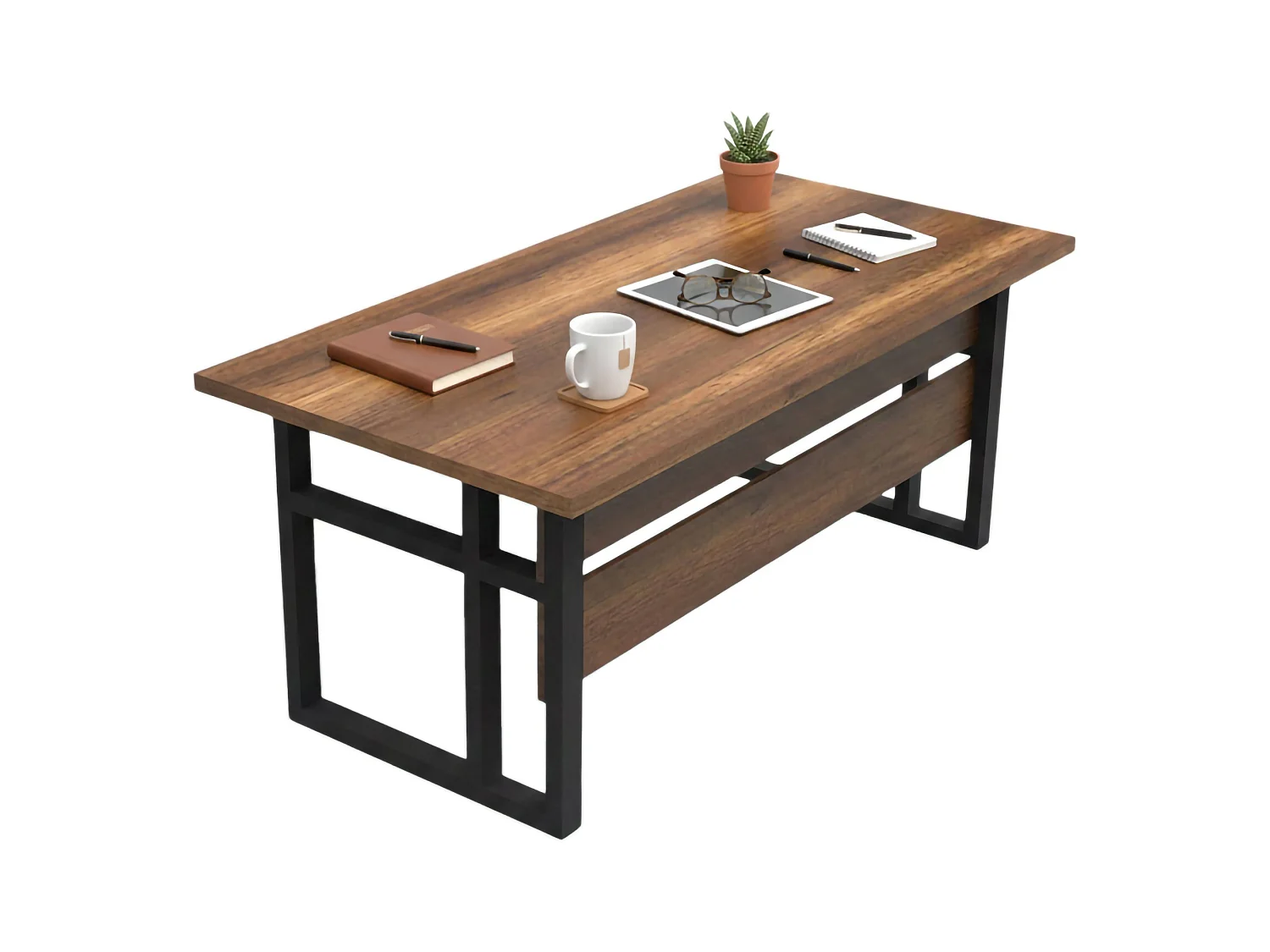 Escritorio Sequals, pasacables, 180x90x73h cm nogal marrón, tablero marrón, tablero en madera melaminada