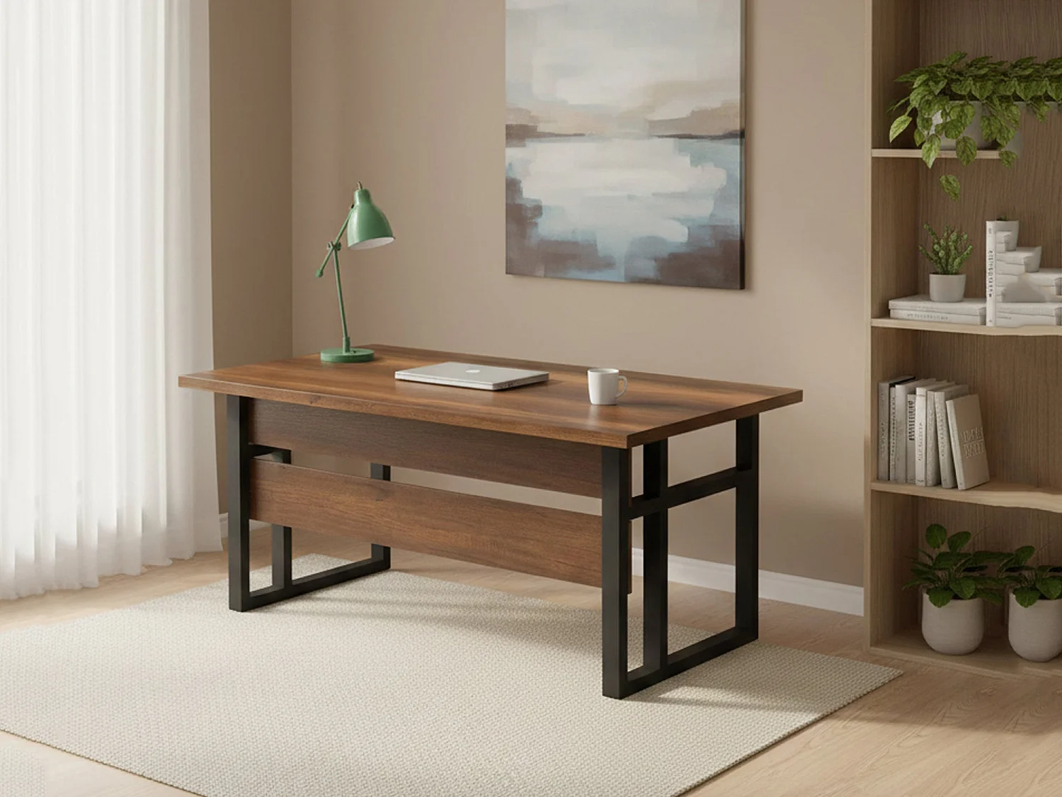 Escritorio Sequals, pasacables, 180x90x73h cm nogal marrón, tablero marrón, tablero en madera melaminada