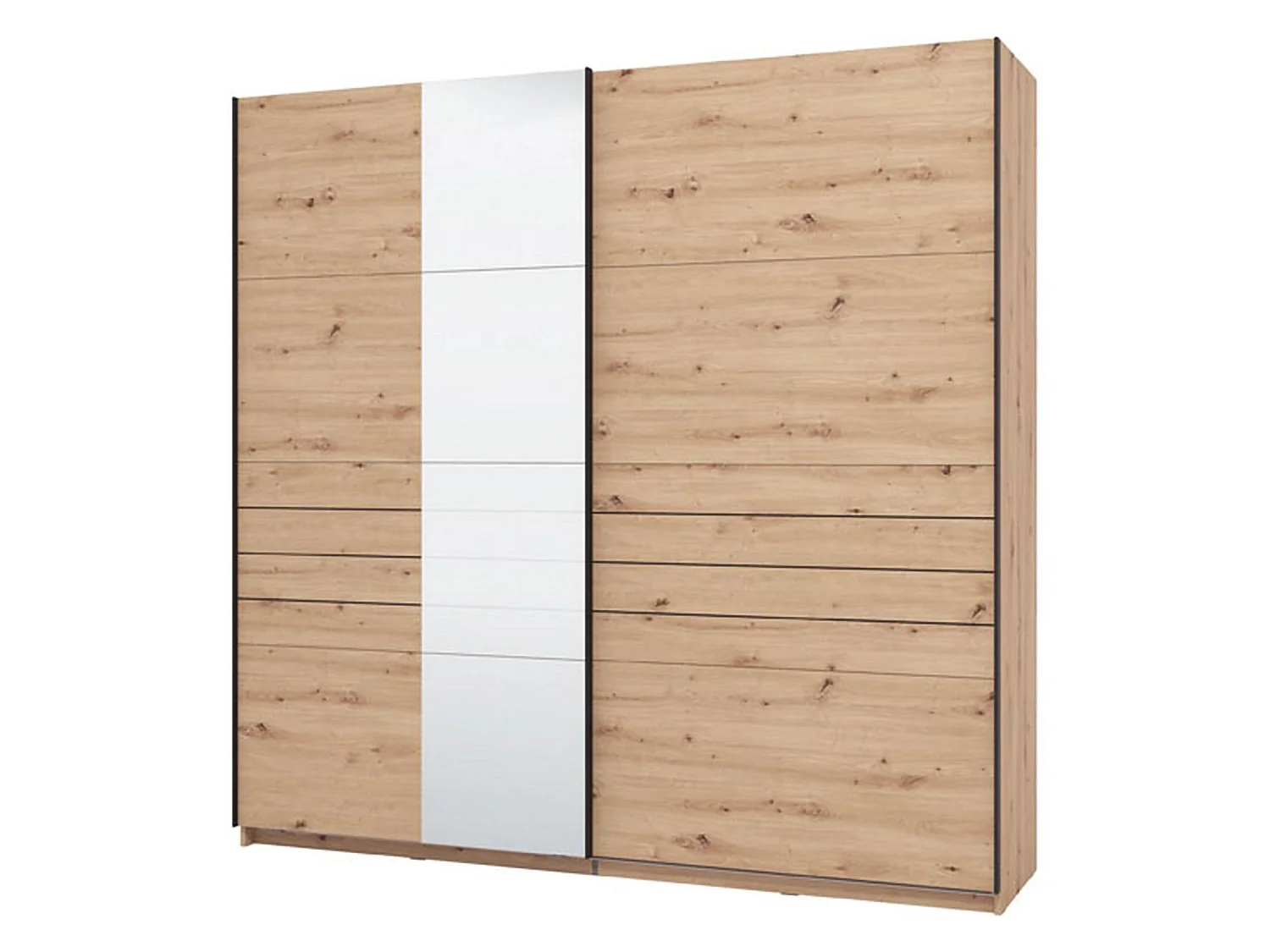 Großer Garderobenschrank, 220x218h cm, Kleiderständer, Eiche Braun, Schlafzimmer Schrank, 2 Böden, Schiebetür